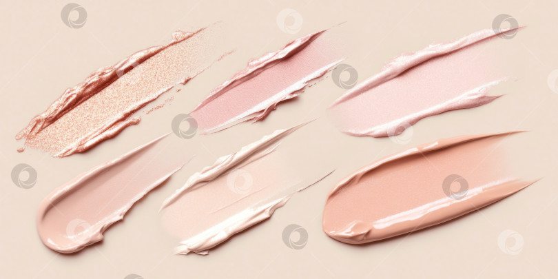 Скачать Жидкие косметические текстуры с нанесенным хайлайтером и тональным кремом фотосток Ozero