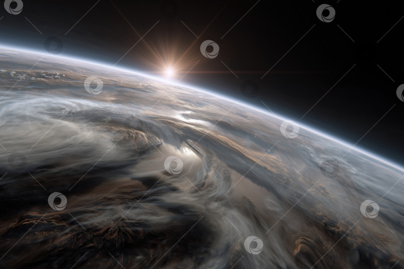 Скачать Вид планеты из космоса во время восхода солнца фотосток Ozero