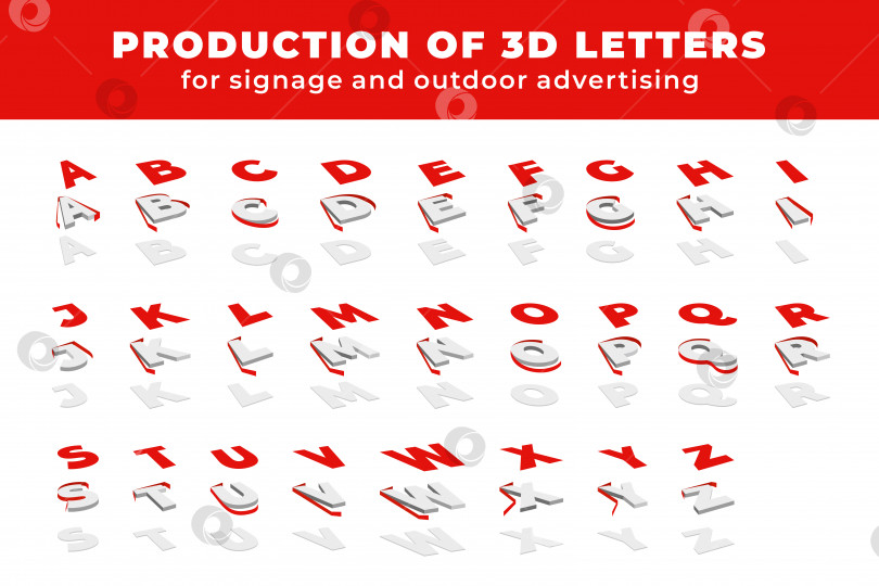 Скачать Алфавит из объемных букв. Инфографика производственных рекламных вывесок. фотосток Ozero