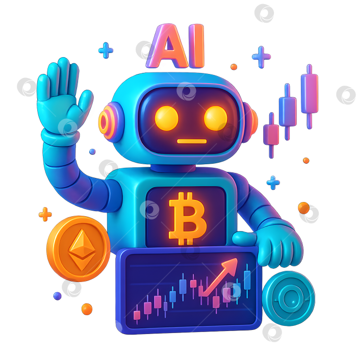 Скачать AI трейдинг робот и биткоин график фотосток Ozero