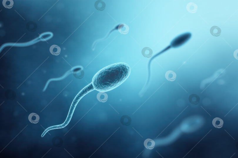 Скачать Микроскопическое изображение сперматозоидов, плавающих в жидкости, подчеркивает их важность в размножении и передаче генов. фотосток Ozero