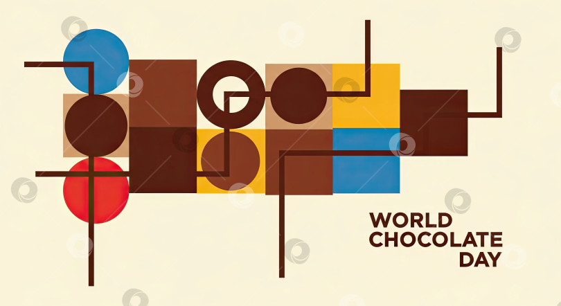 Скачать Абстрактный геометрический дизайн с кругами, квадратами и линиями для празднования Всемирного дня шоколада. Концепция праздника в стиле современного искусства. фотосток Ozero