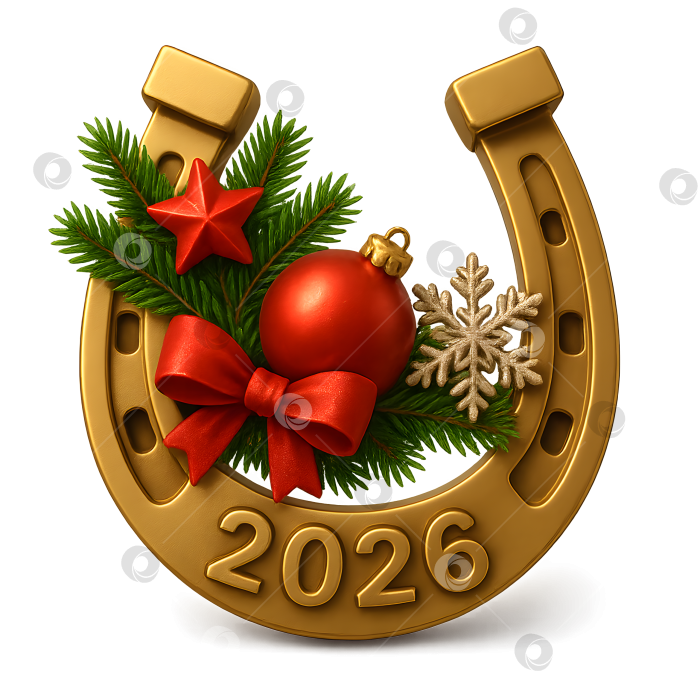 Скачать Новогодняя подкова с символом 2026 фотосток Ozero