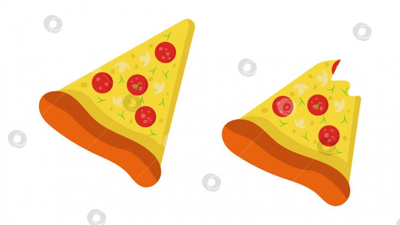 Скачать 2 ломтика пиццы с пепперони. Векторная иллюстрация на белом фоне. фотосток Ozero