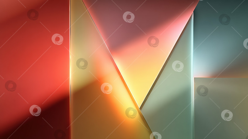 Скачать Абстрактные геометрические формы в ярких цветах создают визуально поразительную композицию с динамичным освещением и гладкими текстурами, демонстрируя современную эстетику дизайна и художественную выразительность фотосток Ozero