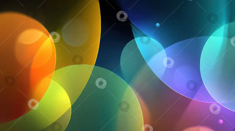Скачать Красочная абстрактная иллюстрация с перекрывающимися полупрозрачными кругами ярких оттенков создает динамичный визуальный эффект, который вызывает ощущение движения и энергии в контексте современного дизайна. фотосток Ozero