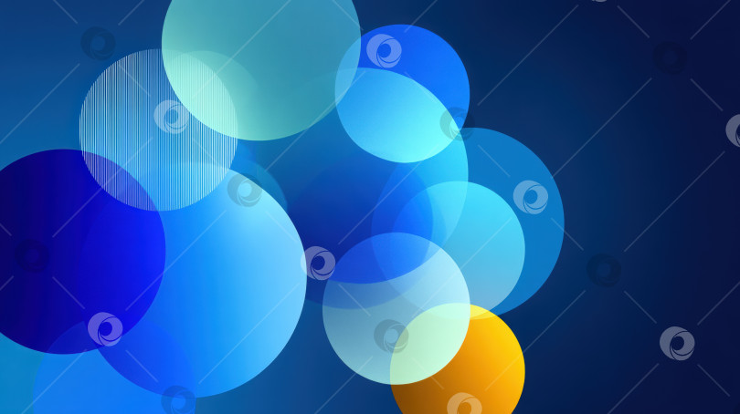 Скачать Абстрактная иллюстрация с изображением красочных перекрывающихся кругов различных размеров и оттенков, создающих яркий и динамичный визуальный эффект на темно-синем фоне. фотосток Ozero
