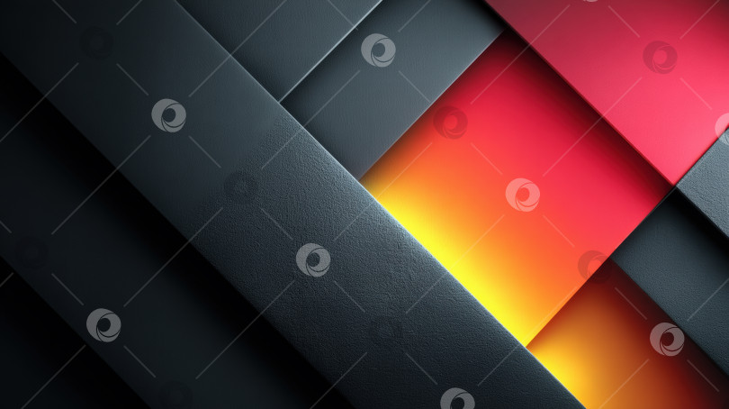 Скачать Абстрактная геометрическая композиция с многослойными текстурами черного, красного и оранжевого цветов создает динамичный визуальный контраст и глубину в эстетике современного дизайна фотосток Ozero