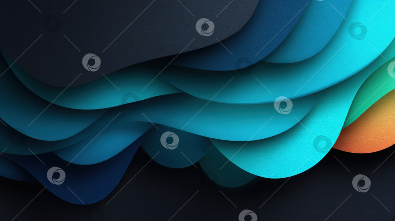 Скачать Абстрактные многослойные волны ярких оттенков синего, бирюзового и зеленого создают динамичный визуальный эффект, демонстрируя глубину и текстуру в современной дизайнерской концепции copy space фотосток Ozero