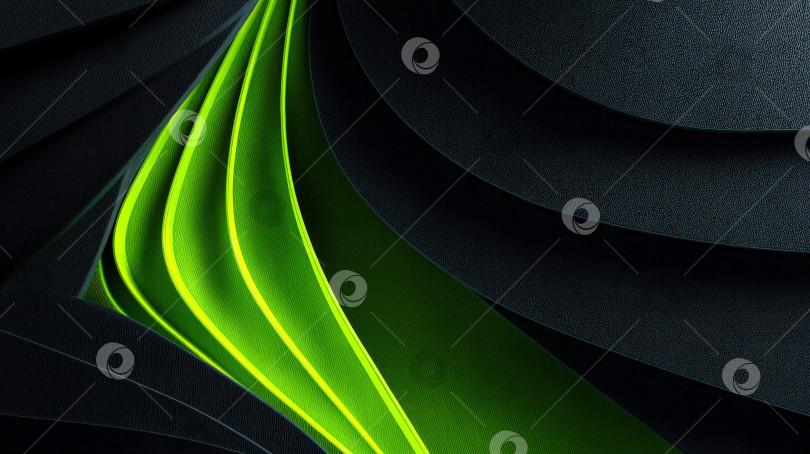 Скачать Абстрактный многослойный дизайн с использованием ярко-зеленой и темной текстурированной бумаги создает динамичный визуальный эффект, подчеркивающий глубину и современную эстетику графического дизайна. фотосток Ozero