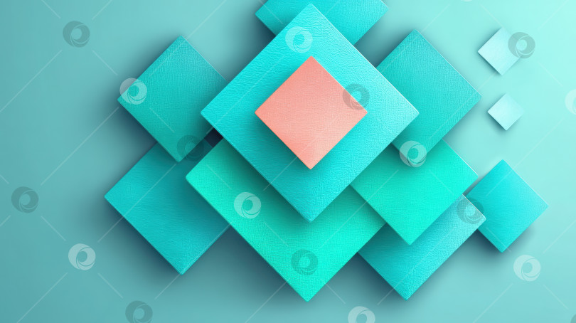 Скачать Абстрактные геометрические формы в ярких бирюзовых и коралловых тонах создают современную дизайнерскую композицию, демонстрирующую глубину и визуальный интерес в современном художественном стиле фотосток Ozero