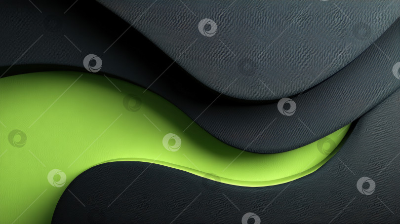 Скачать Абстрактная композиция с плавными изгибами черного и ярко-зеленого слоев, создающая динамичный визуальный контраст и глубину, идеально подходит для современных дизайнерских проектов и фонов. фотосток Ozero