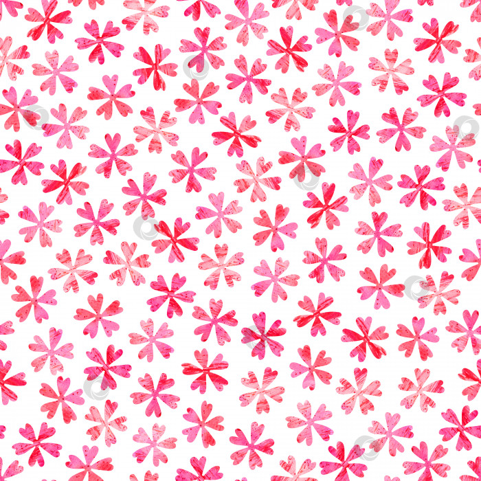 Скачать Акварельный бесшовный узор с текстурированными цветами, выделенными на белом фоне. Цветочная иллюстрация, нарисованная от руки, для дизайна, упаковки или печати. фотосток Ozero
