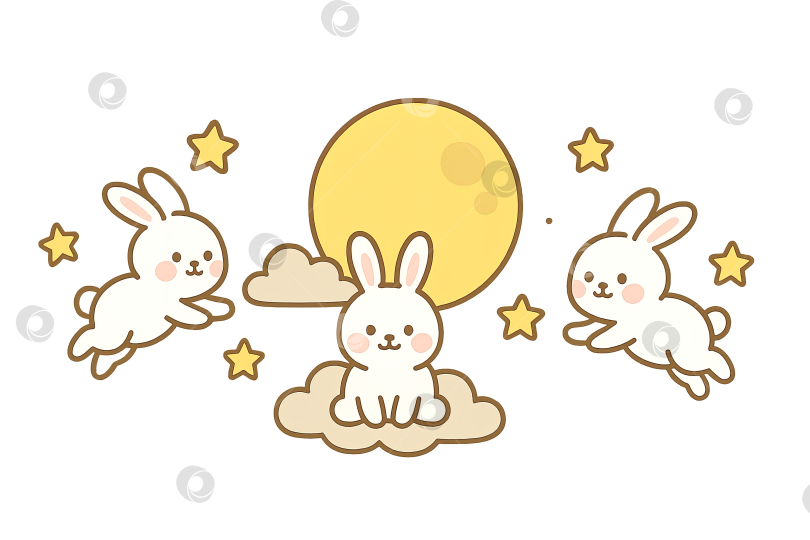Скачать Иллюстрация фестиваля середины осени с изображением кроликов и луны на прозрачном фоне фотосток Ozero