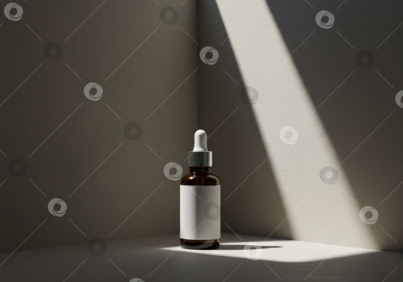 Скачать Коричневый косметический флакон с пустой этикеткой. Макет продукта для красоты и здоровья. Контейнер для сыворотки или масла с пипеткой. фотосток Ozero