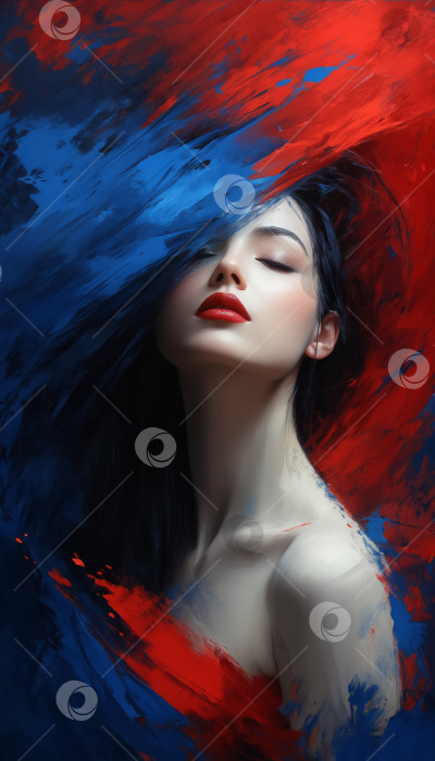 Скачать Портрет женщины в абстрактных синих и красных мазках фотосток Ozero