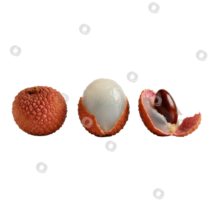 Скачать Три фрукта личи: один целый, один очищенный и один с косточкой на прозрачном фоне. Концепция здорового питания. фотосток Ozero