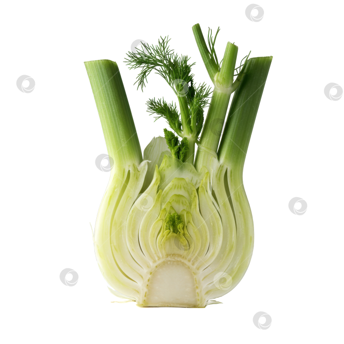 Скачать Половинка свежей луковицы фенхеля с веточками на прозрачном фоне. фотосток Ozero