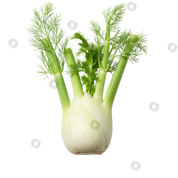 Скачать Свежая зеленая луковица фенхеля с перистыми листьями на прозрачном фоне. Полезный продукт для диетического питания и кулинарного дизайна. фотосток Ozero