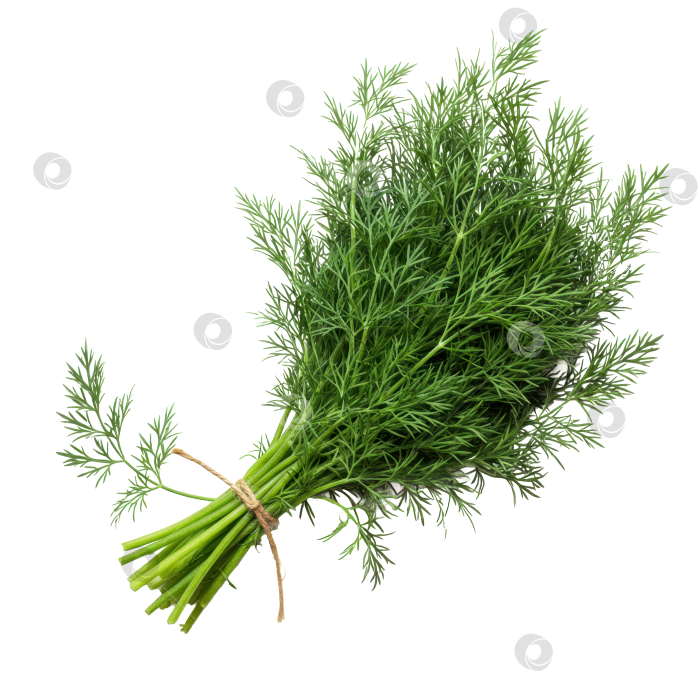 Скачать Перевязанный шпагатом пучок свежего укропа на прозрачном фоне. Концепция здорового питания с использованием натуральных трав. Овощной ингредиент для приготовления. фотосток Ozero