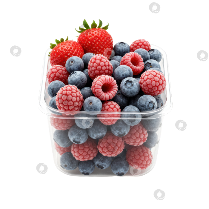 Скачать Смешайте свежую красную клубнику, малину и чернику в стеклянной посуде на прозрачном фоне. Концепция здорового питания. фотосток Ozero