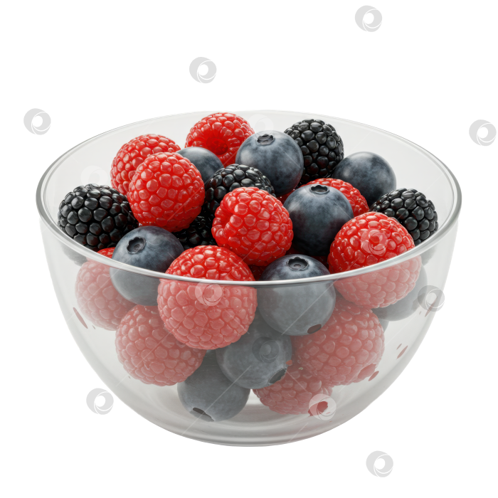 Скачать Свежая смесь черники, малины и ежевики в стеклянной посуде. Концепция здорового питания. фотосток Ozero