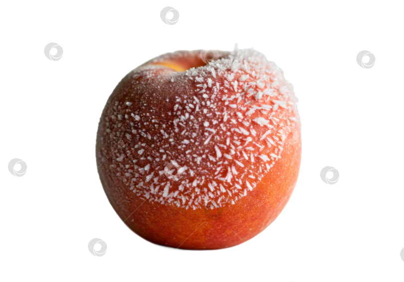 Скачать Замороженный персик, покрытый кристалликами льда, на прозрачном фоне. Концепция холодного и здорового питания для летней диеты. фотосток Ozero
