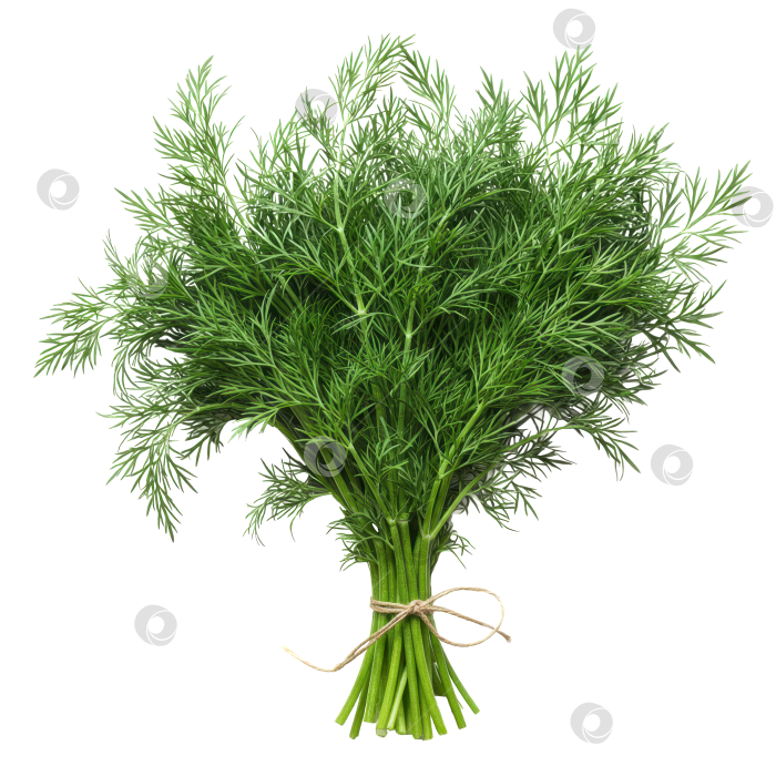 Скачать Свежий органический пучок зеленого укропа с ниткой на прозрачном фоне. Концепция здорового питания. фотосток Ozero