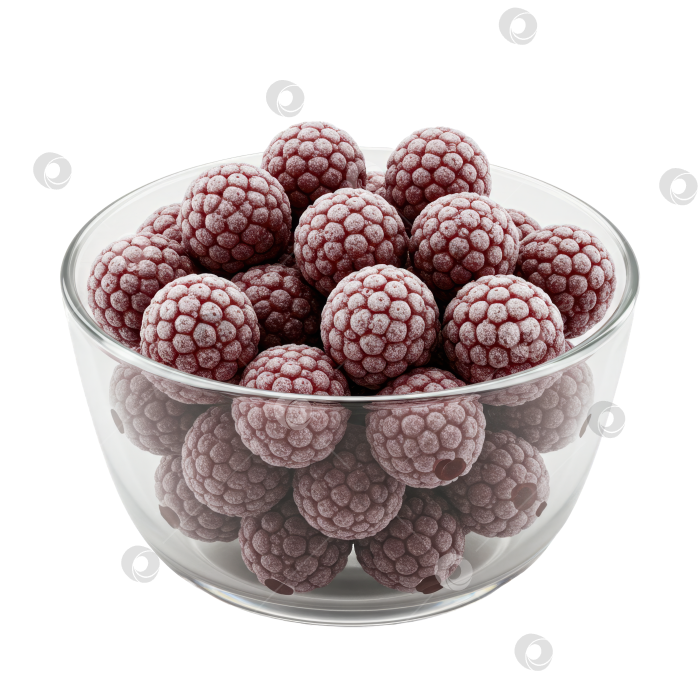 Скачать Замороженная малина в стеклянной посуде на прозрачном фоне - концепция здорового питания и натуральных десертов, готовая к использованию в рекламе продуктов питания. фотосток Ozero