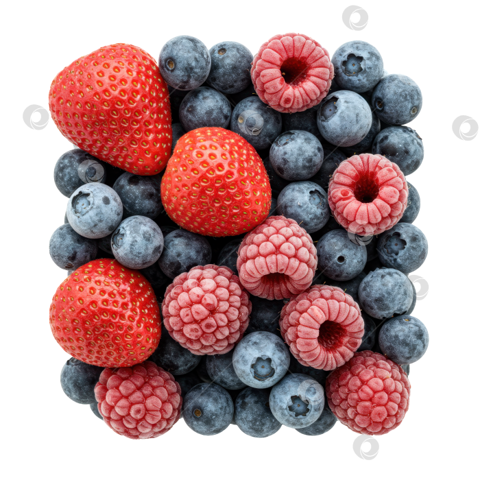 Скачать Группа замороженных ягод, включая клубнику, чернику и ежевику, - концепция здорового питания на прозрачном фоне. фотосток Ozero