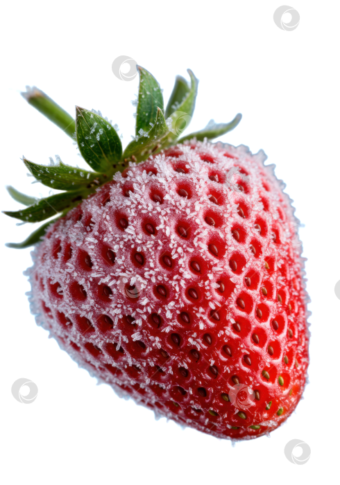 Скачать Крупный план спелой клубники в глазури на прозрачном фоне. Свежая красная ягода с кристалликами льда для здорового питания или десерта. фотосток Ozero