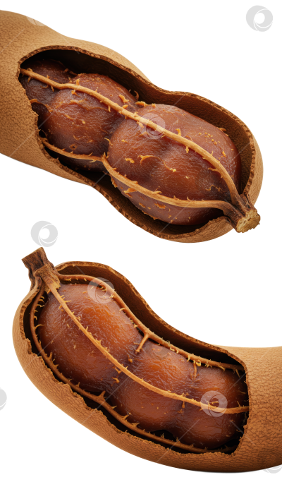 Скачать Свежий стручок тамаринда с раскрытой оболочкой, в которой видна мякоть. Полезный органический фрукт для диетического питания. Суперфуд на прозрачном фоне. фотосток Ozero