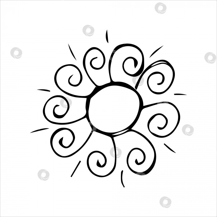 Скачать абстрактное нарисованное от руки солнце или звезда в стиле каракули, отдельный элемент каракули фотосток Ozero