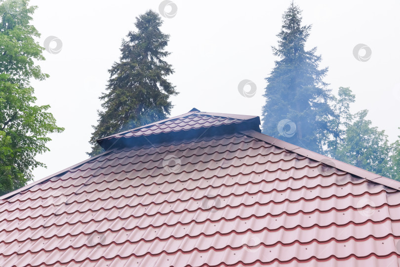 Скачать Красная крыша с дымоходом наверху фотосток Ozero
