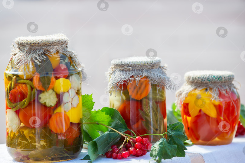 Скачать Овощные консервы в стеклянных банках. Заготовка фруктов и овощей. фотосток Ozero