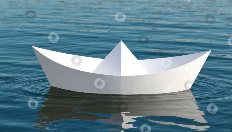 Скачать Белый бумажный кораблик одиноко плывет по воде фотосток Ozero