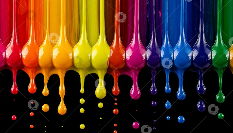 Скачать Радужные капли масляной краски на черном фоне. фотосток Ozero