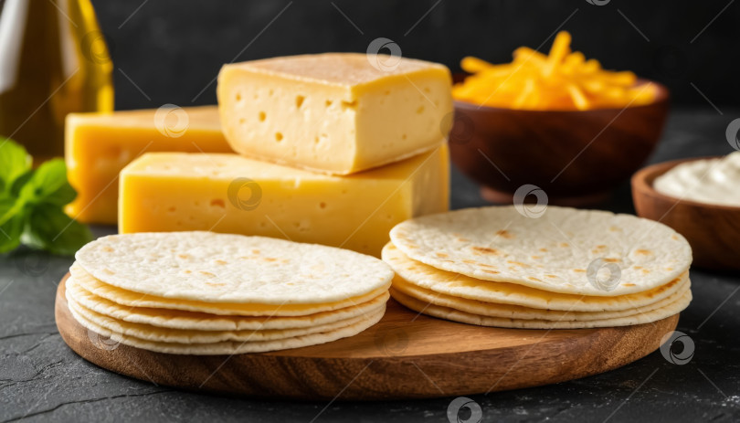 Скачать Сырное ассорти на деревянной подставке фотосток Ozero
