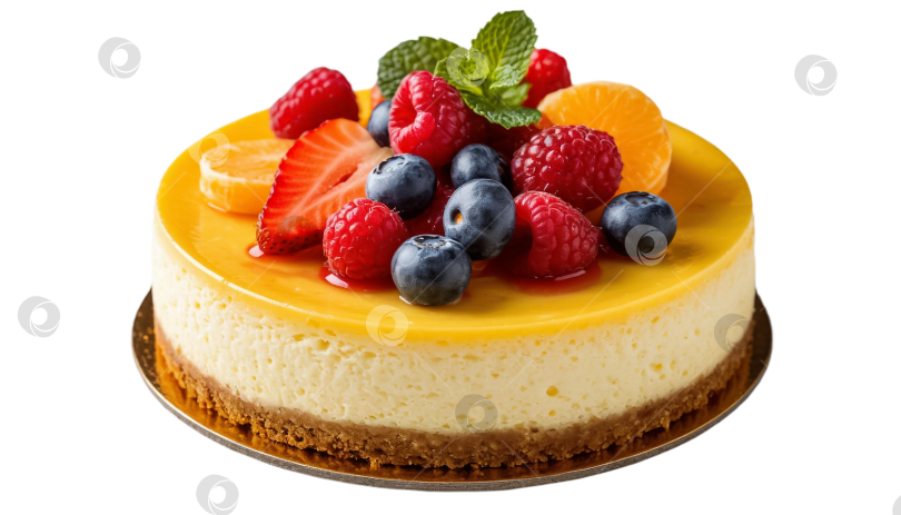 Скачать Круглый чизкейк с ягодами и карамелью на прозрачном фоне PNG фотосток Ozero