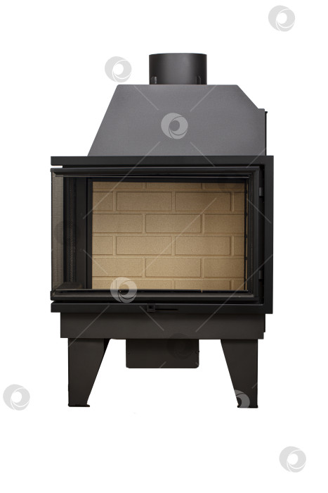 Скачать Современные камины для отопления из металла и термостойкого стекла. Котел на твердом топливе, выделенный на белом фоне. фотосток Ozero