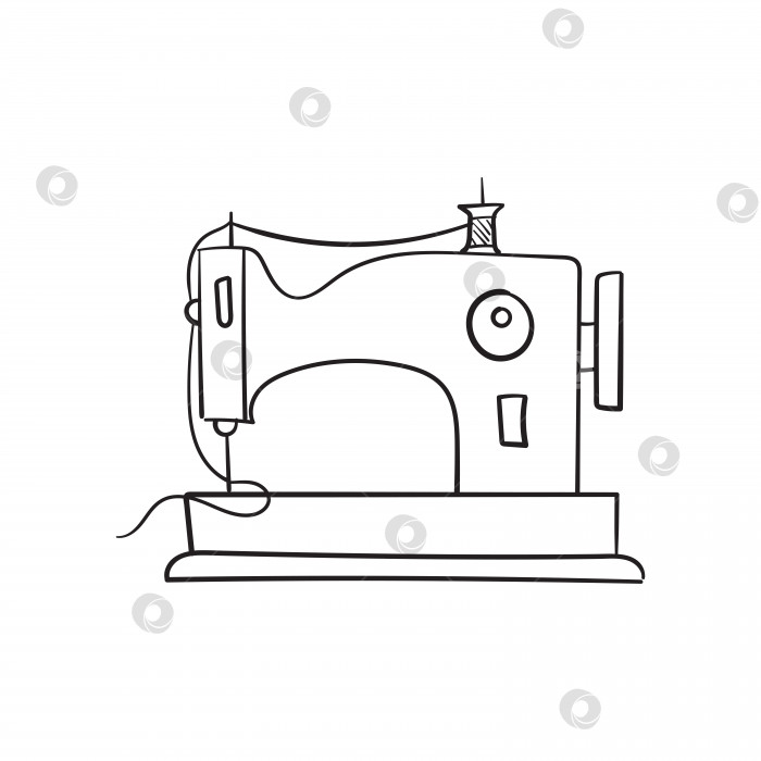 Скачать Линейный чертеж швейной машины. Векторные каракули в стиле каракули. фотосток Ozero