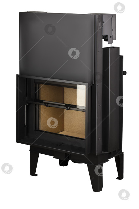 Скачать Современные камины для отопления из металла и термостойкого стекла. Котел на твердом топливе, выделенный на белом фоне. фотосток Ozero