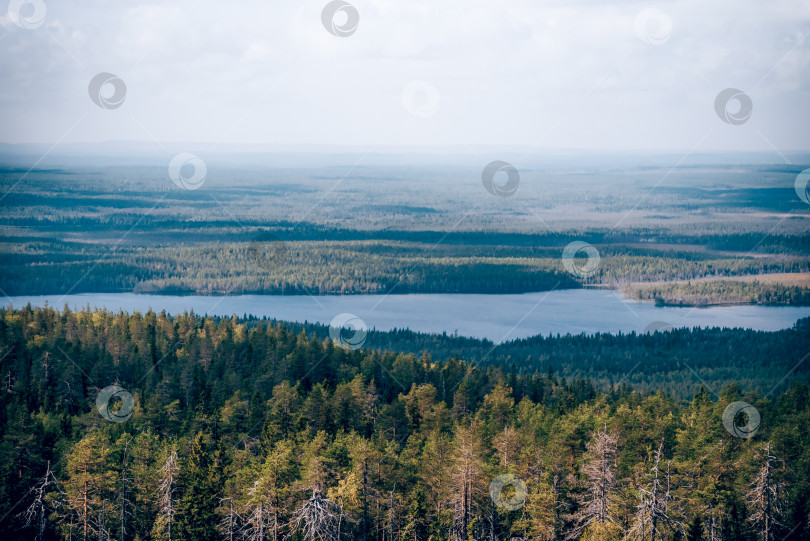 Скачать Озеро на вершине горы Воттоваара в Карелии, Россия, летний пейзаж в пасмурный день фотосток Ozero