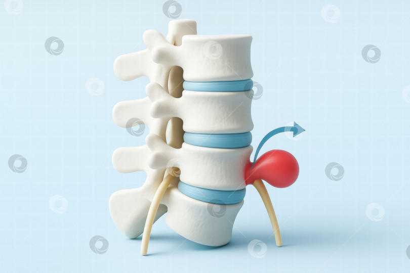 Скачать Иллюстрация позвоночника с межпозвоночной грыжей в поясничном отделе. фотосток Ozero