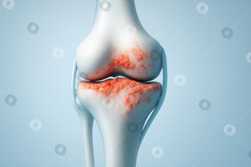 Скачать 3D-изображение коленного сустава, поражённого артритом, с воспалённой поверхностью. фотосток Ozero
