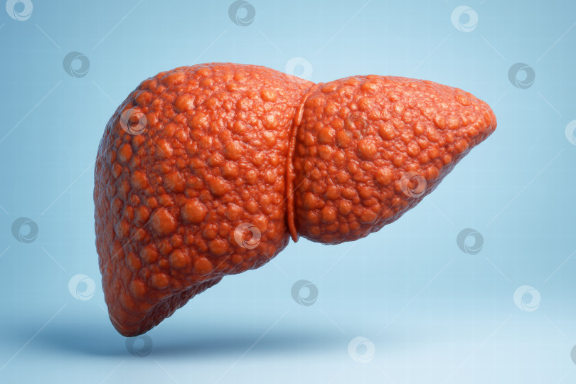 Скачать Печень с текстурой цирроза на голубом фоне. фотосток Ozero