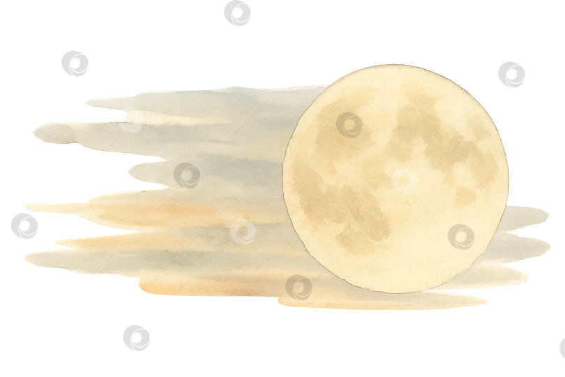 Скачать Луна в середине осени в акварельном стиле на облачном фоне. Изолированные изображения на прозрачном фоне фотосток Ozero