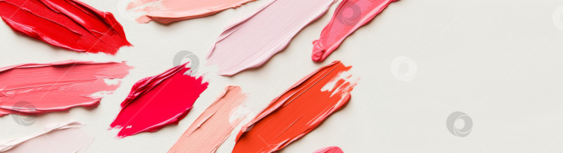 Скачать Текстуры косметики для губной помады распределяются различными цветами, создавая абстрактный фон фотосток Ozero