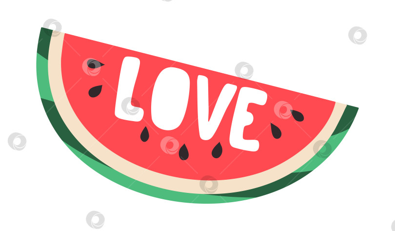 Скачать Ломтик арбуза с вырезанной надписью Love. Болван. Отрежьте кусочек свежего летнего фрукта. С косточками и сочной мякотью фотосток Ozero