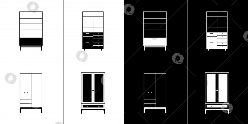 Скачать Черно-белые иконки мебельных шкафов-купе. фотосток Ozero